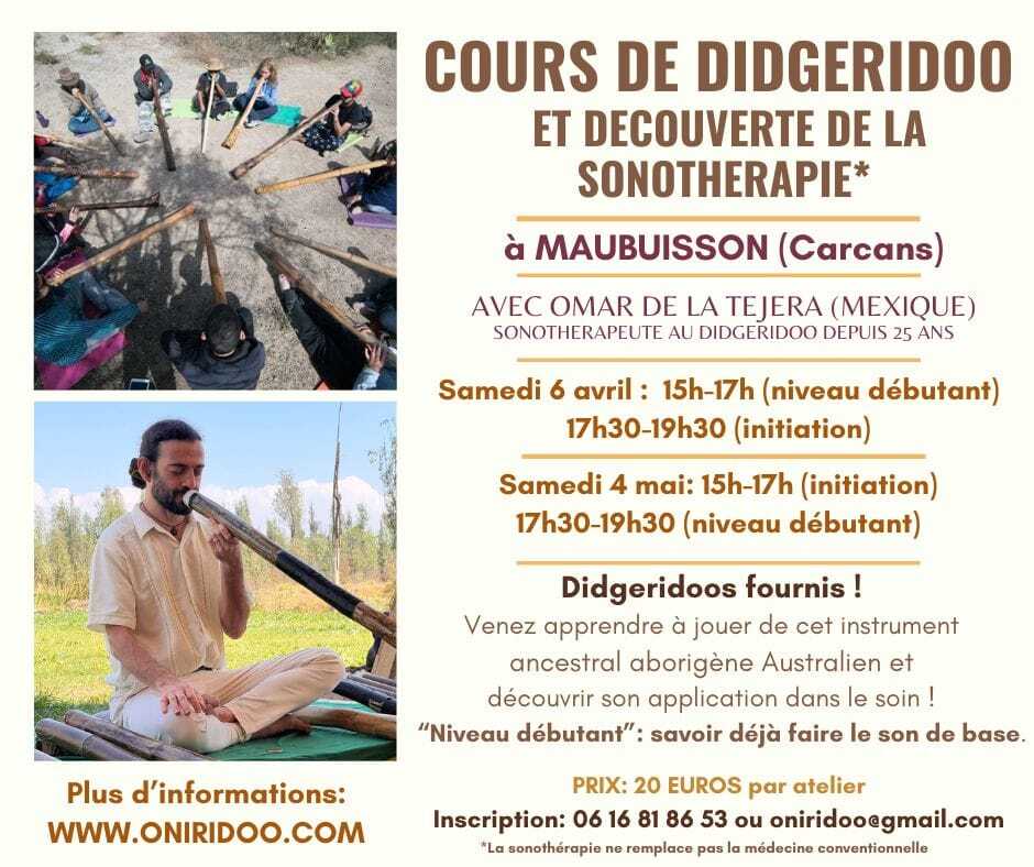 Initiation de Didgeridoo et découverte de la sonothérapie... Le 4 mai 2024