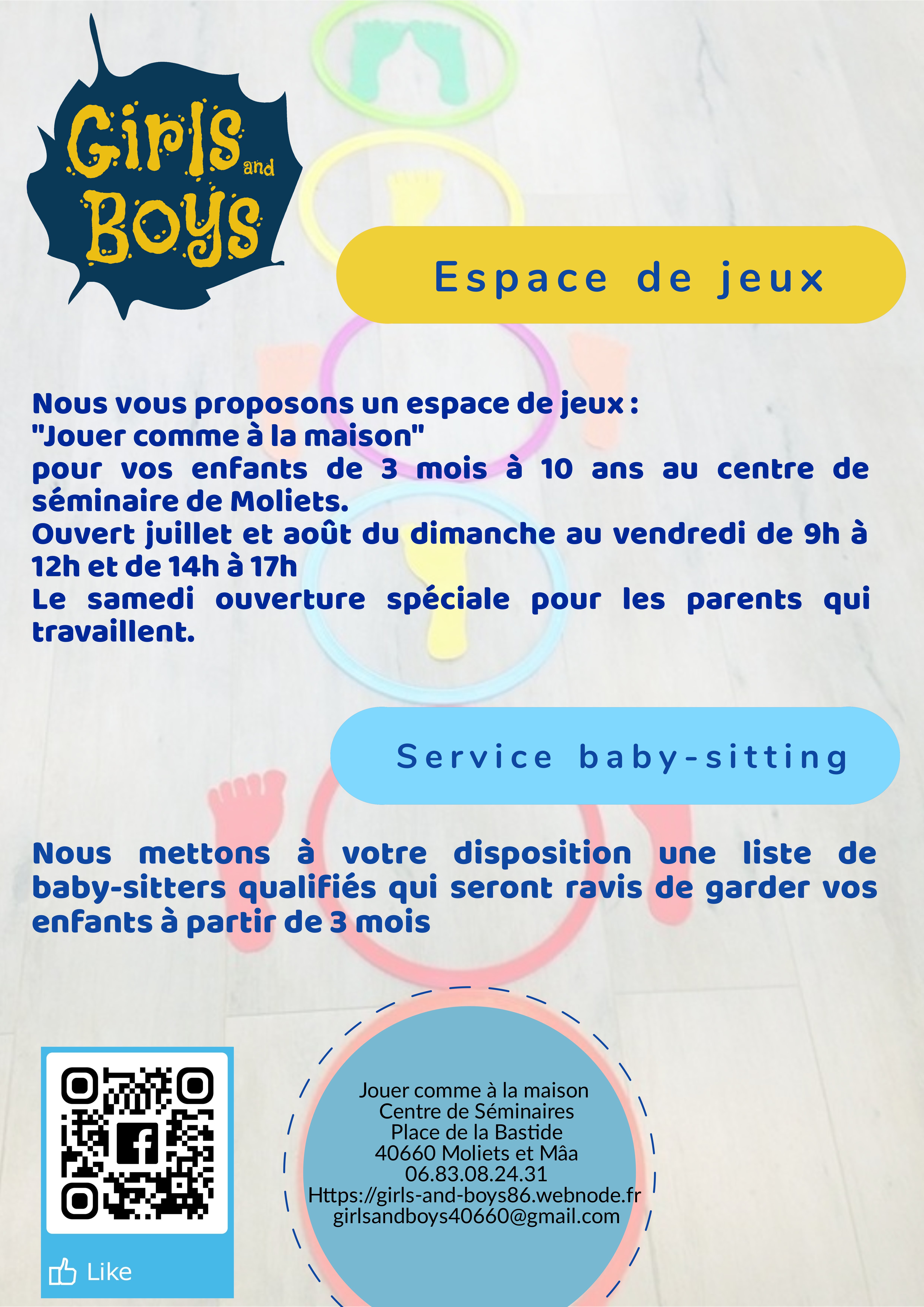 Girls and Boys Espace de jeux, animations, baby sitting  France Nouvelle-Aquitaine Landes Moliets-et-Maa 40660