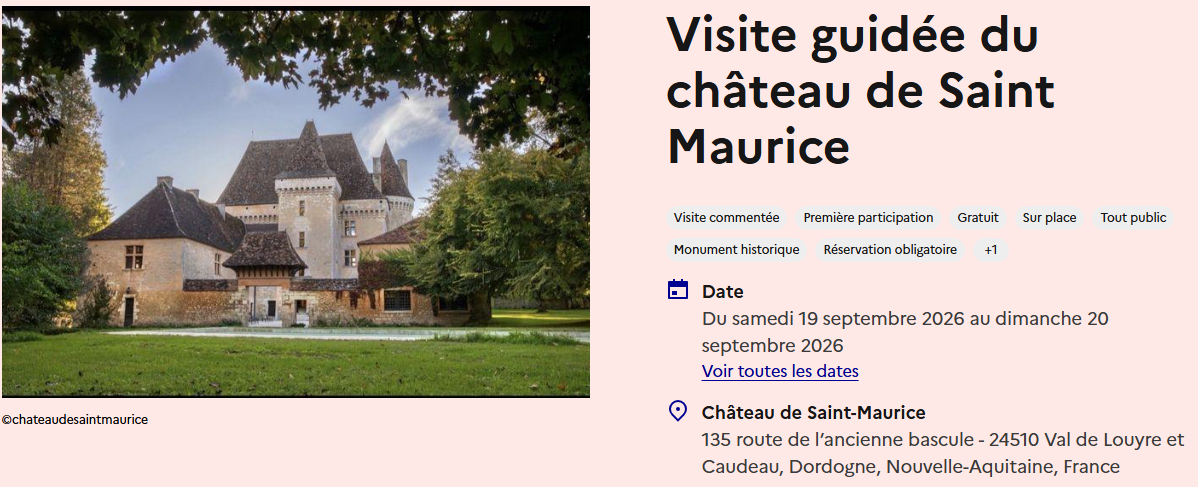 Journées du patrimoine Château de Saint Maurice