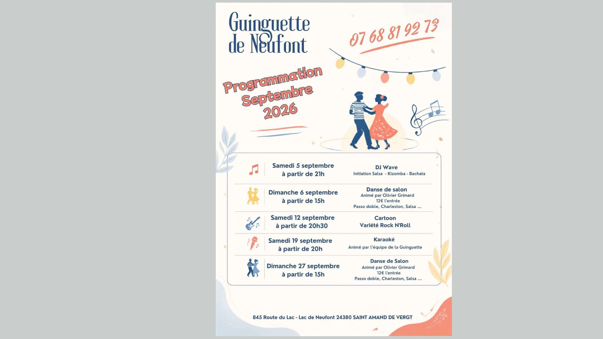 Programme septembre 2026 à la Guinguette de Neufont