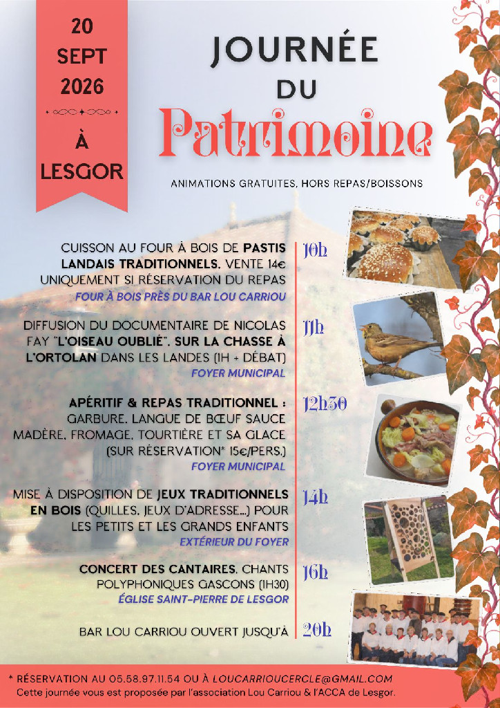 Journée du Patrimoine : Rencontres Patrimoniales et Gourmandes à Lesgor