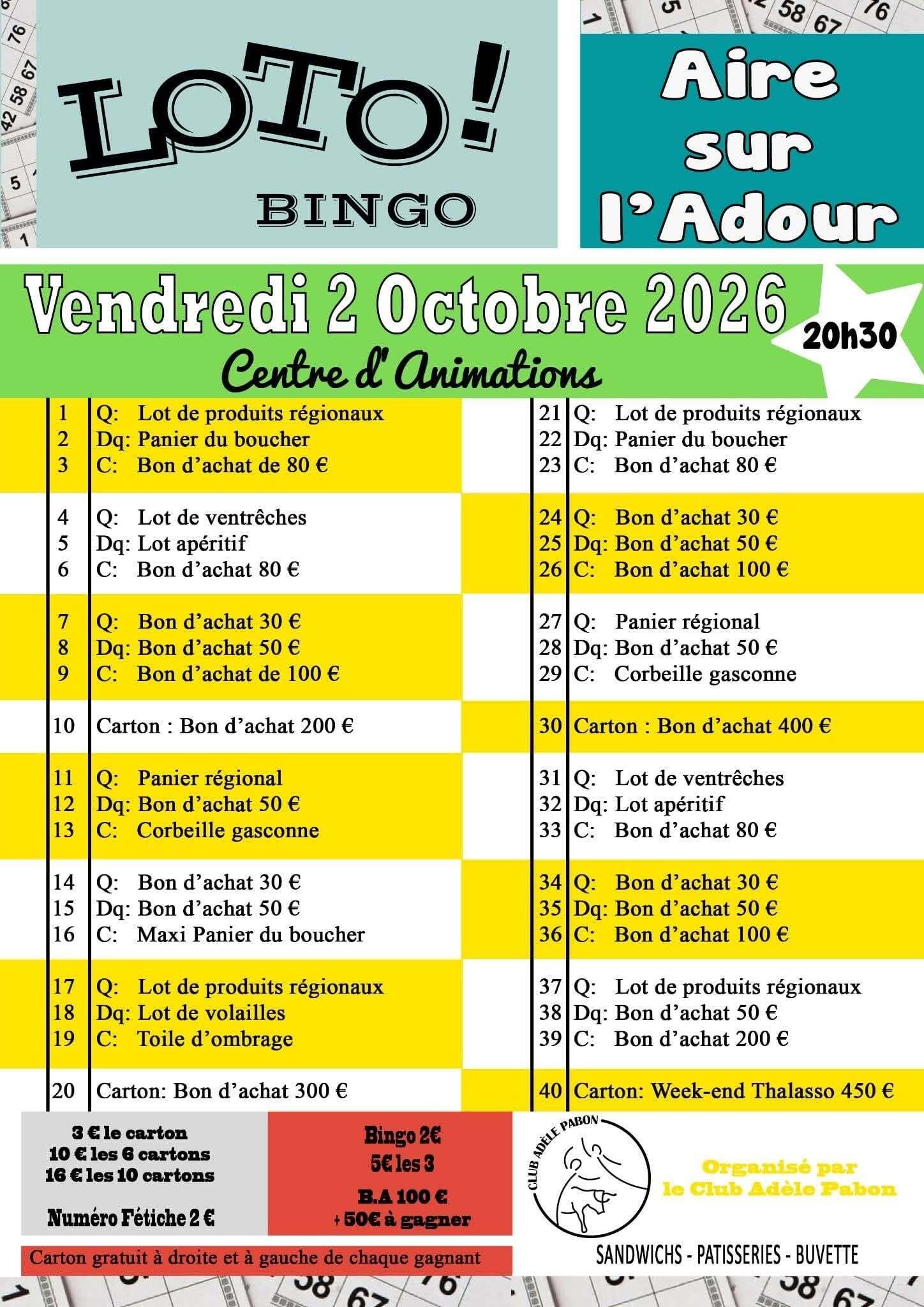 Loto bingo du Club Adèle Pabon