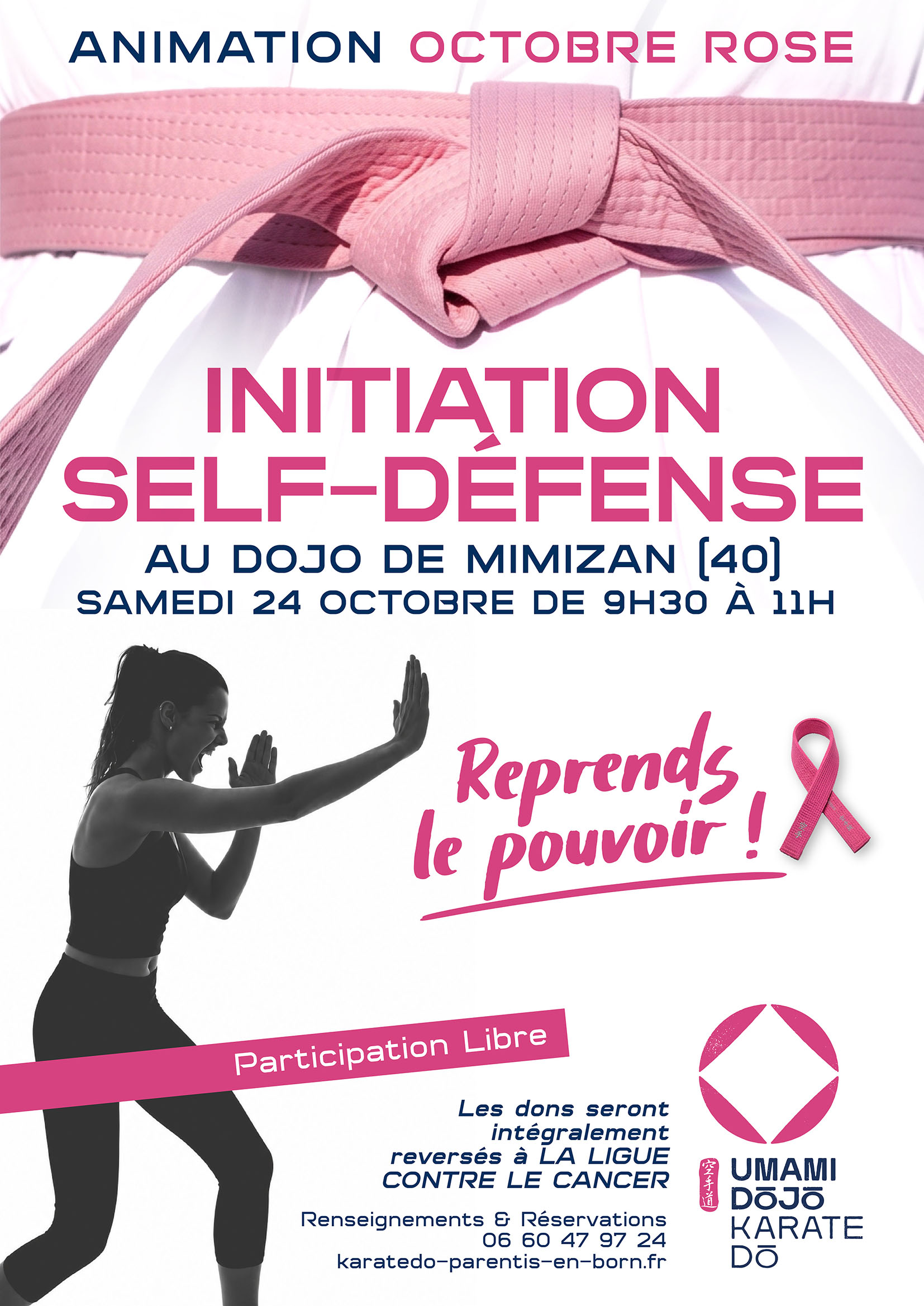 Initiation à la self-défense pour les femmes, le samedi 24 octobre, dans le cadre d'Octobre Rose