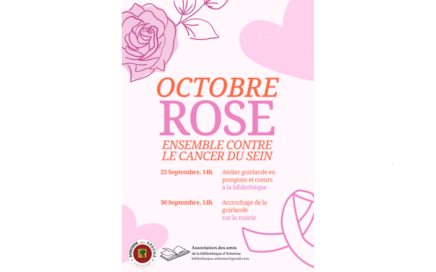 Octobre Rose : Atelier guirlande en pompons et coeurs