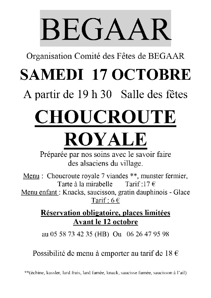Repas Choucroute Royale