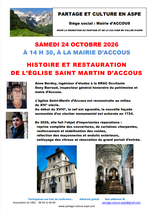 Conférence : Histoire et restauration de l'église Saint-Martin d'Accous