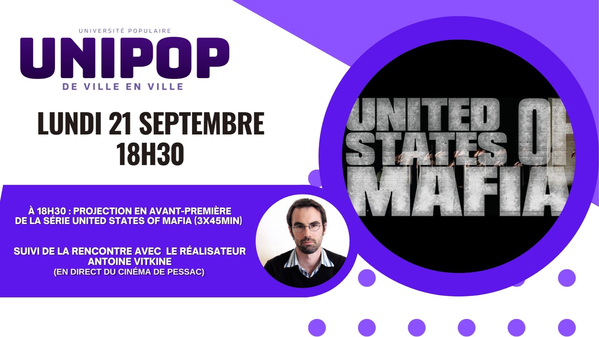 Soirée UNIPOP - Projection "United States of Mafia" et rencontre avec le réalisateur 