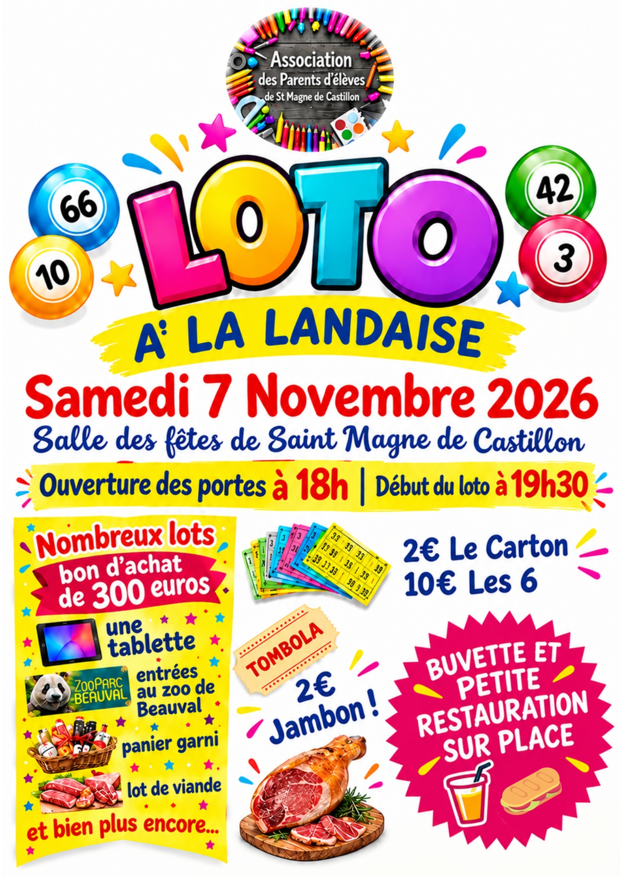 Loto à la landaise de l'Association des Parents d'élèves de Saint-Magne-de-Castillon