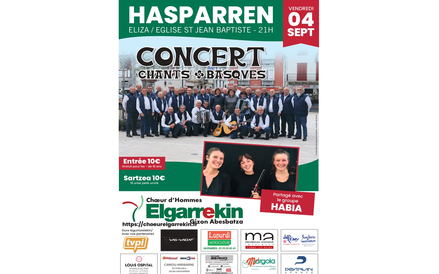 Concert avec le choeur d'hommes Elgarrekin et  ...