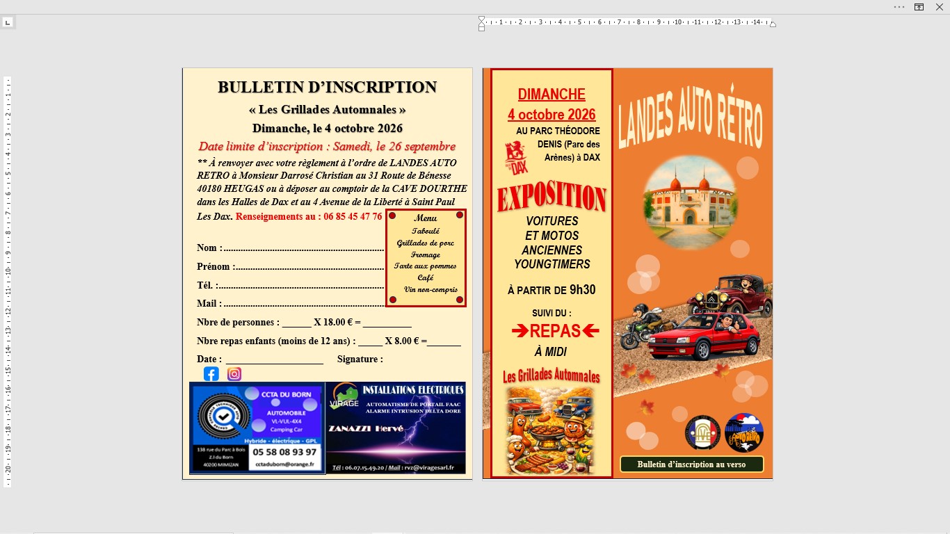 Exposition véhicules anciens et repas "Les Grillades Automnales"