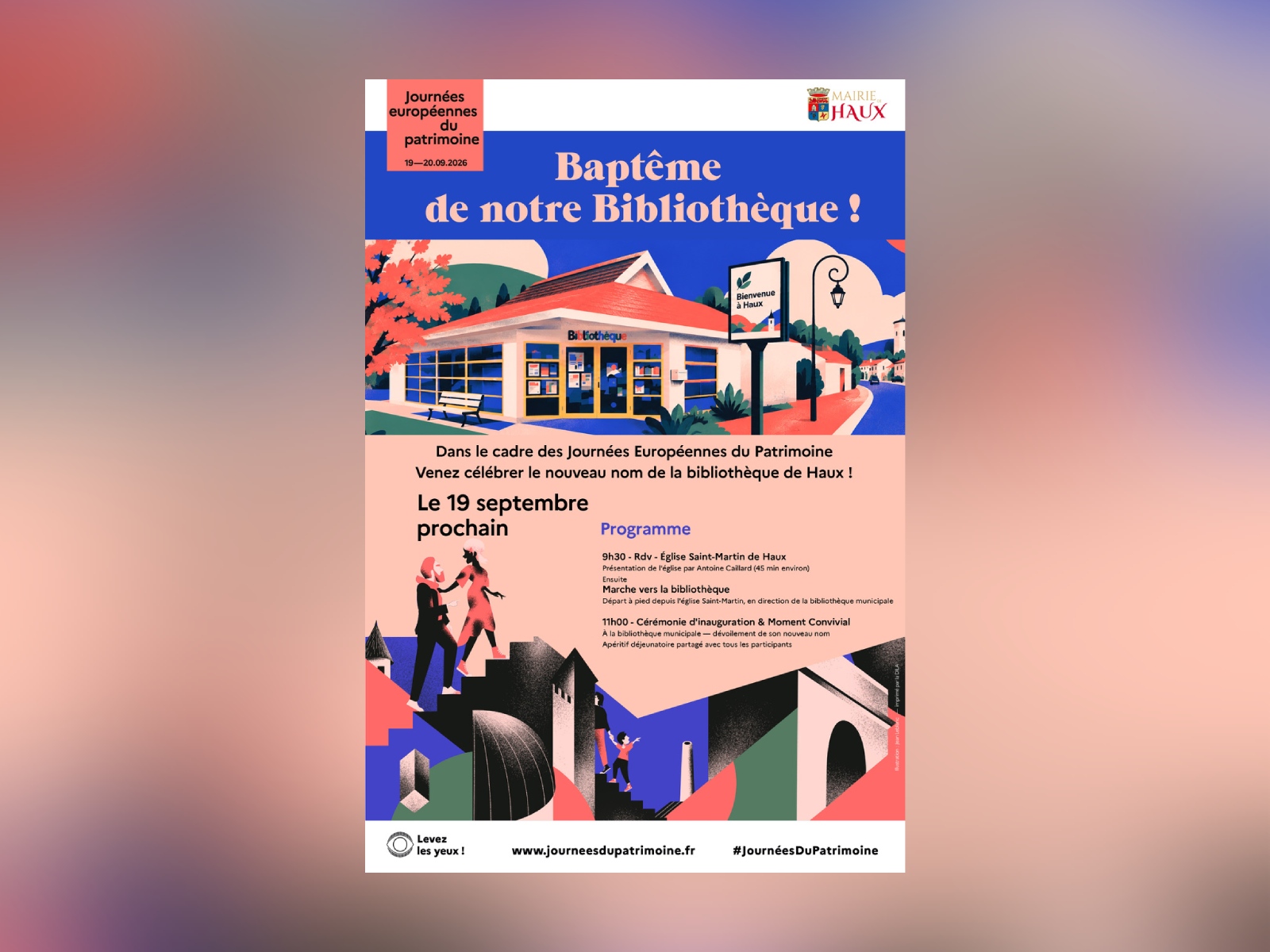Baptême de la bibliothèque de Haux dans le cadre des Journées européennes du Patrimoine - avec visite de l'église et marche