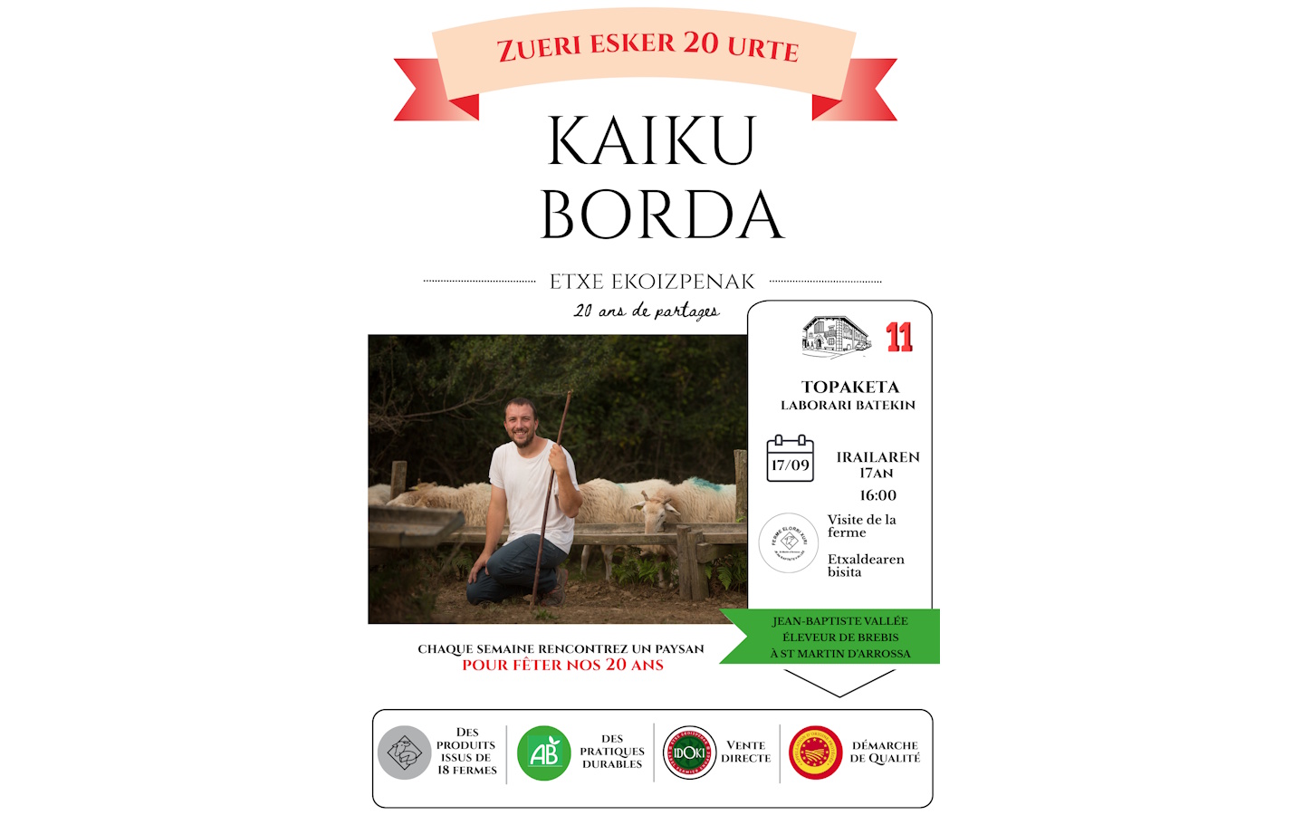 20 ans de Kaiku Borda : rencontre avec un berger et dégustation