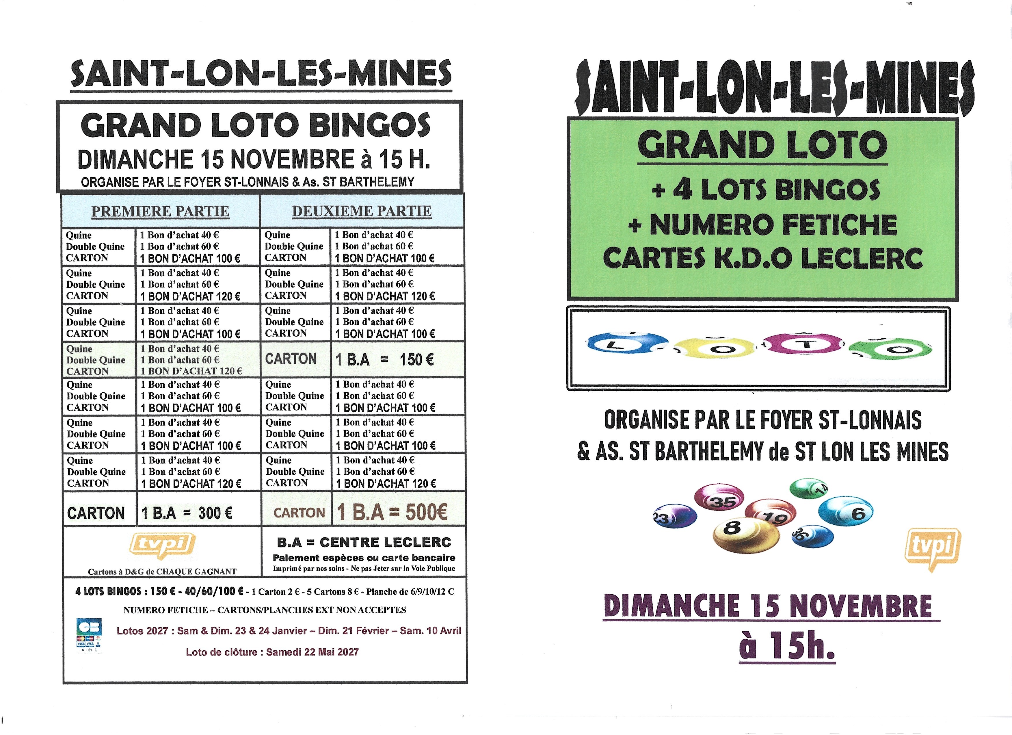 Grand loto bingo avec numéro fétiche