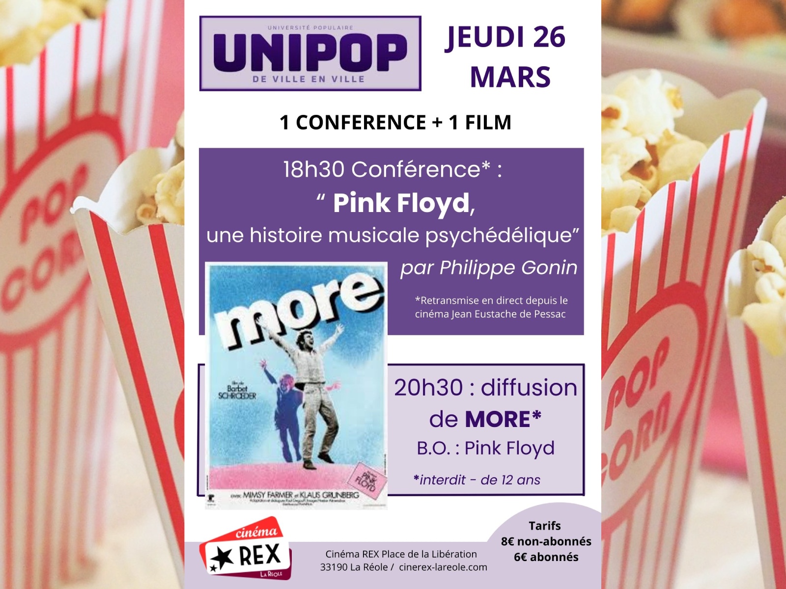 Séance Unipop : More et conférence Pink floyd