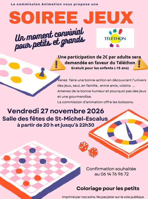 Soirée jeux au profit du Téléthon
