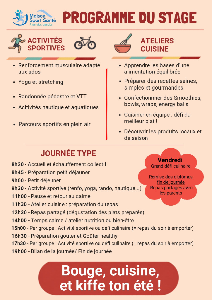 Stage Sports Chef à Rion (3-7 août 2026) pour  ...