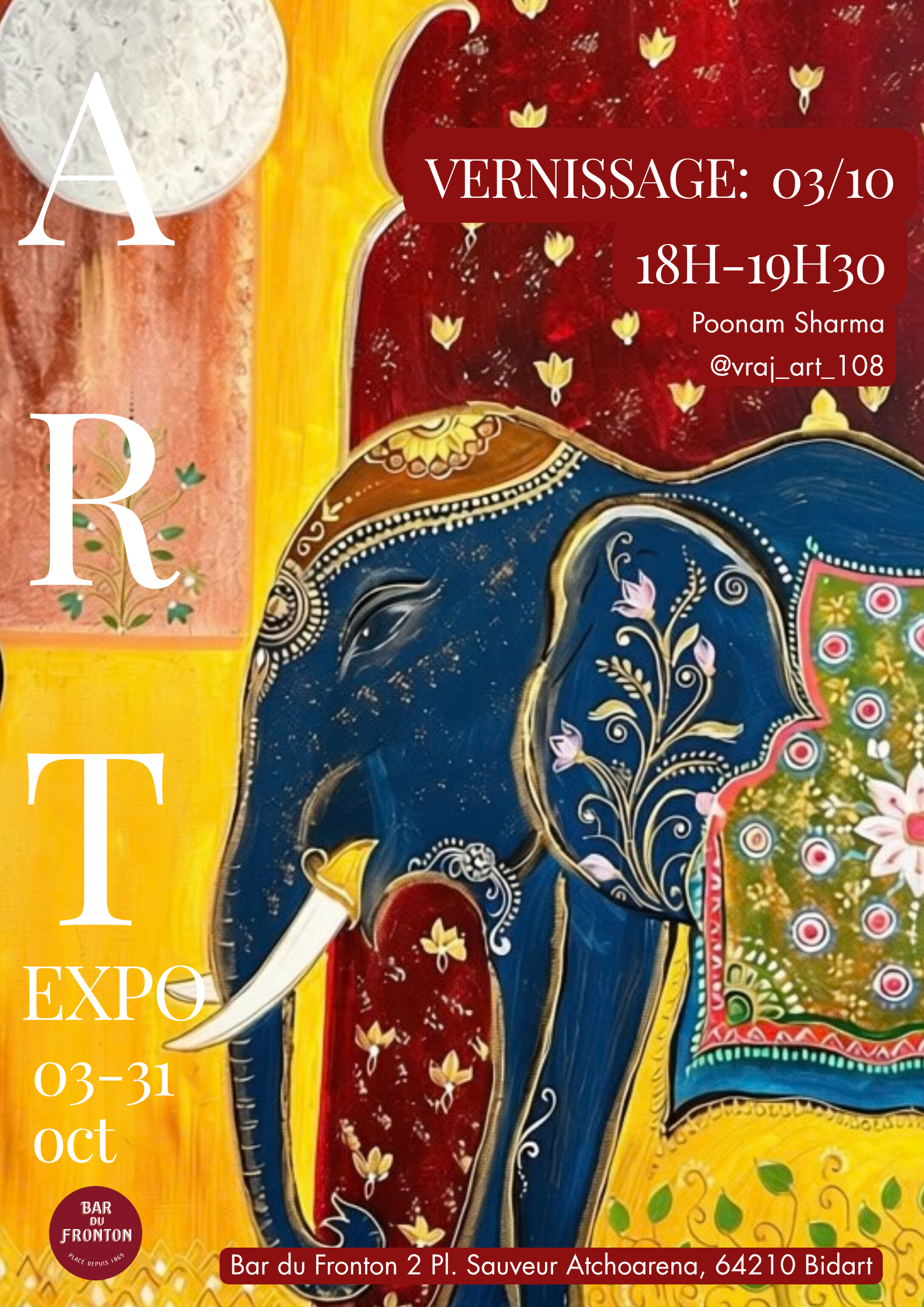 Exposition de l'artiste Poonam Sharma au Bar du Fronton