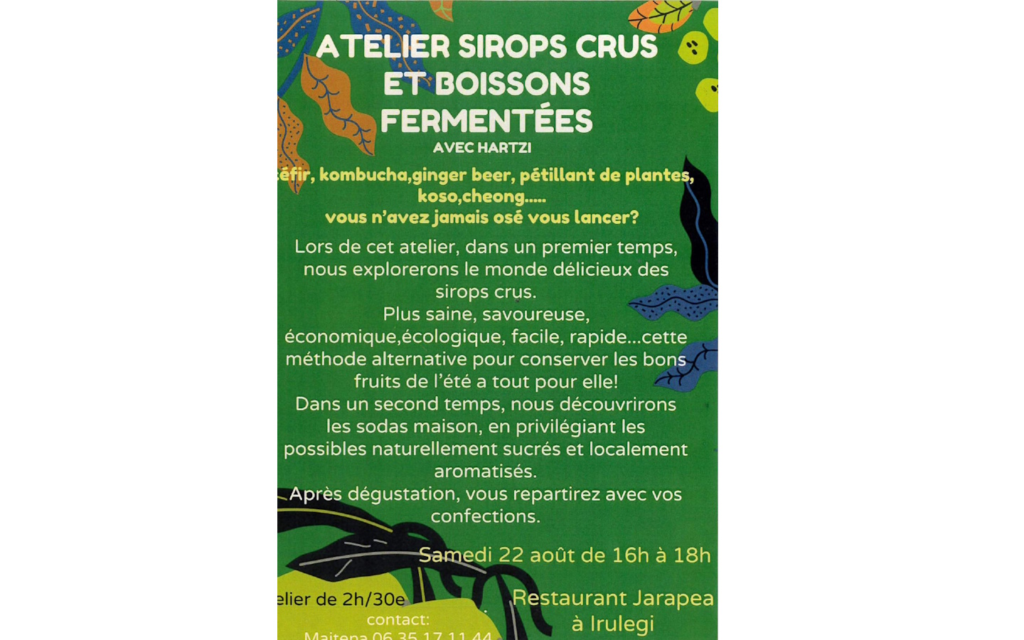 Atelier sirops crus et boissons fermentées