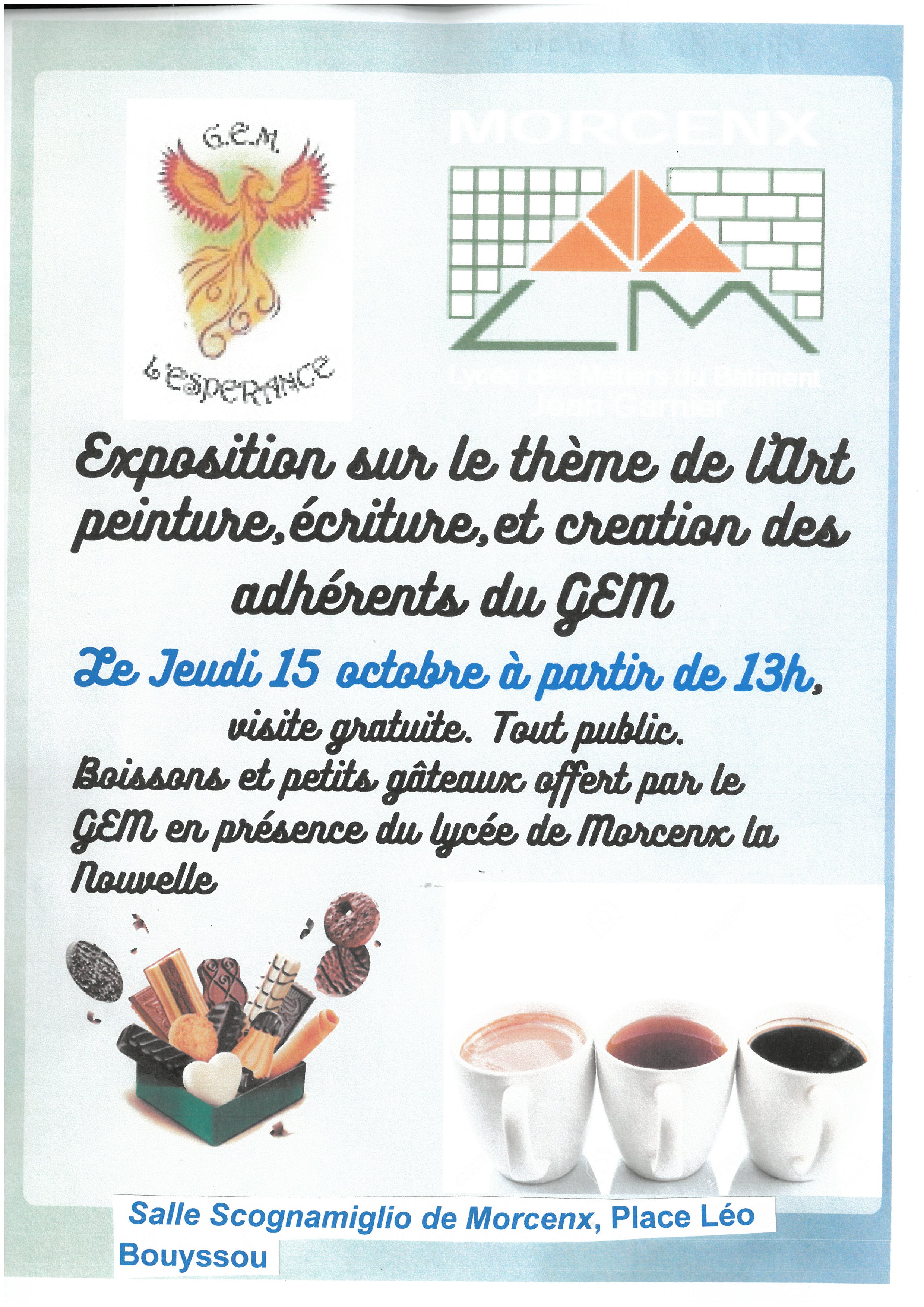 Exposition sur le thème de l'art, peinture écriture et création des adhérents du GEM