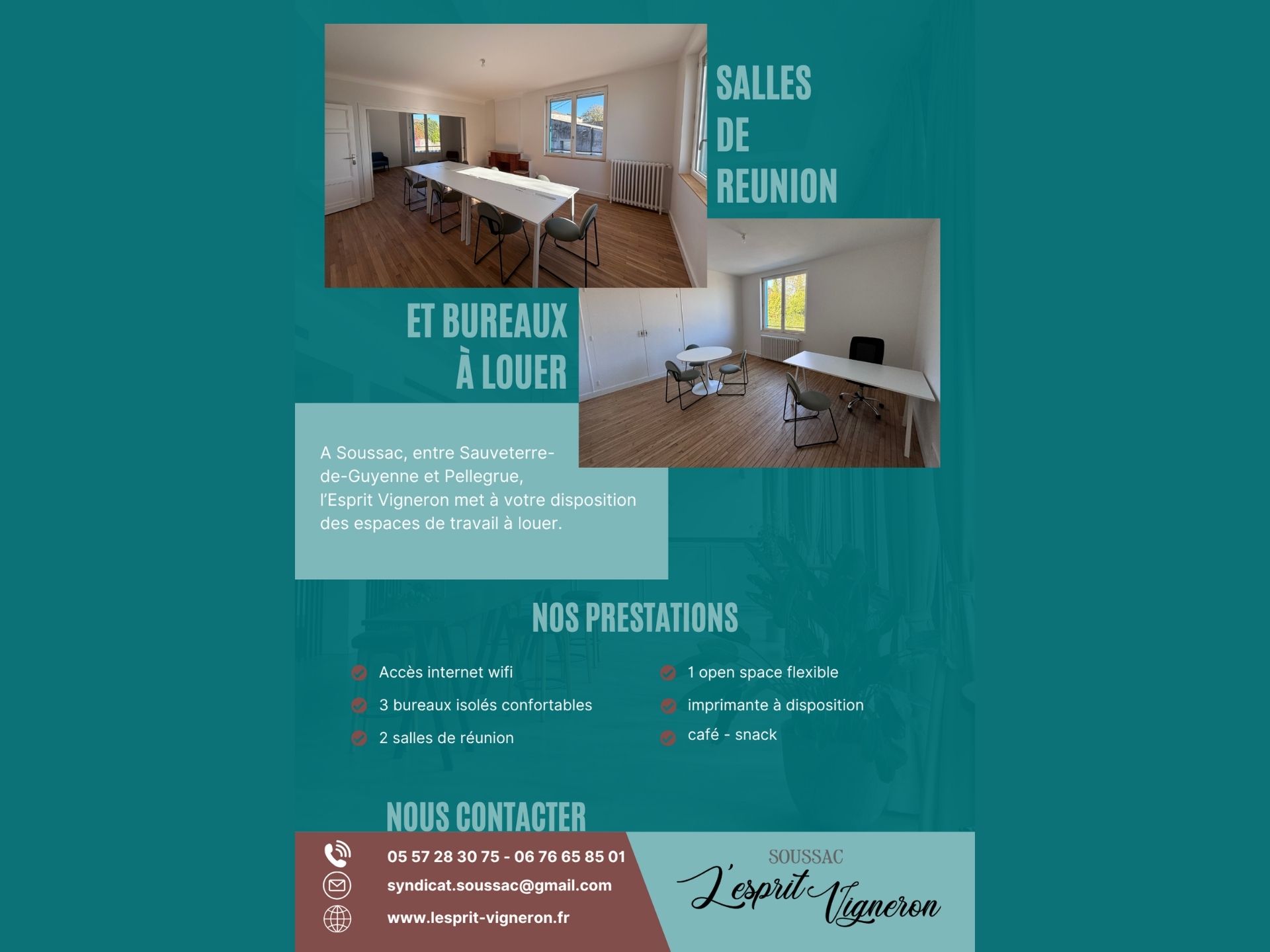 Tarifs espace coworking/de réunion
