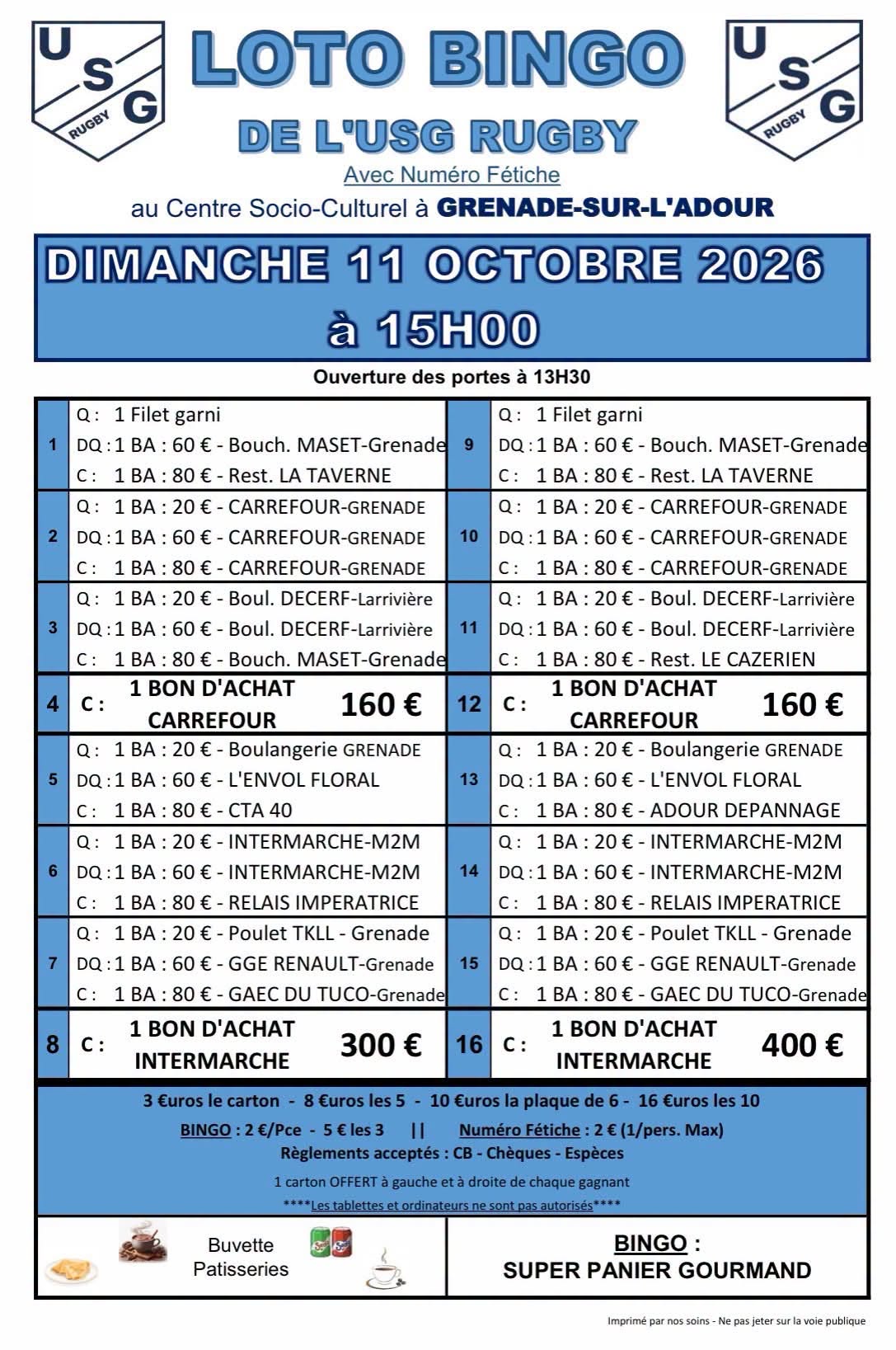 Loto Bingo de l'USG