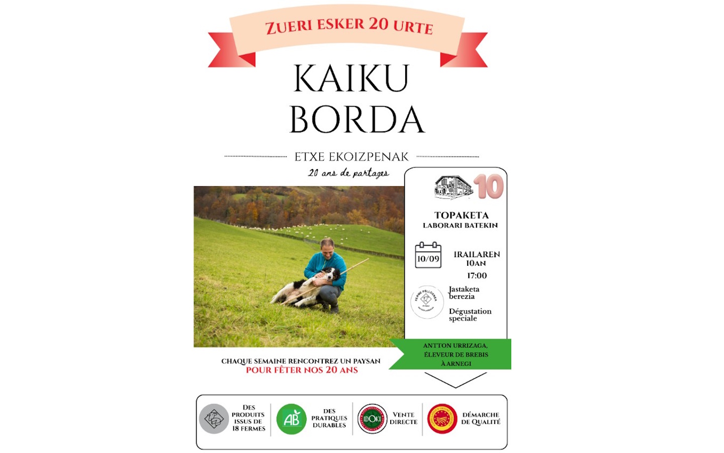 20 ans de Kaiku Borda : rencontre avec un berger et dégustation