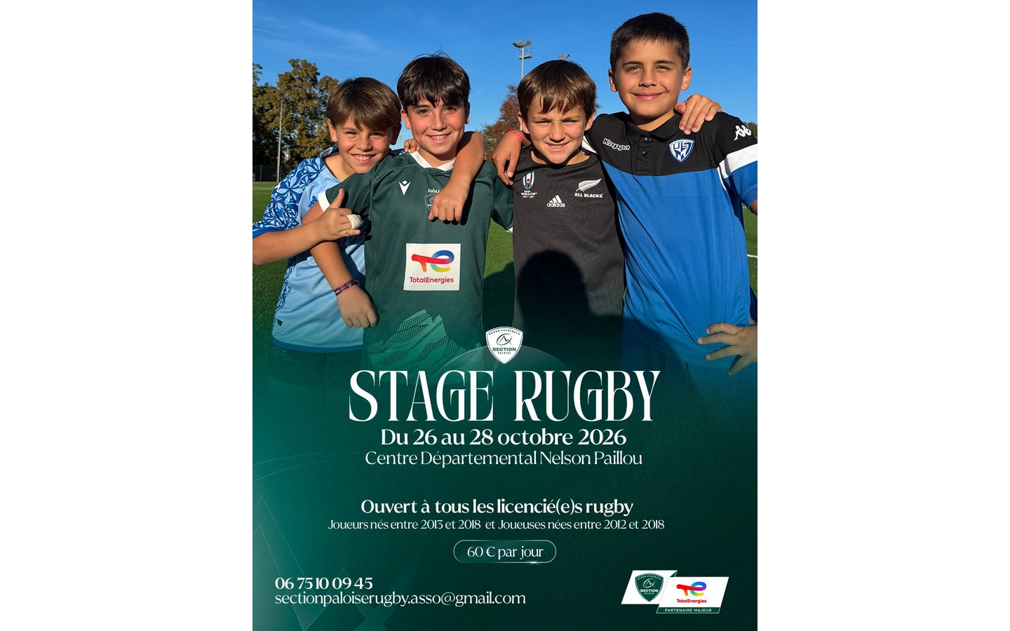 Stage rugby section paloise - vacances automne